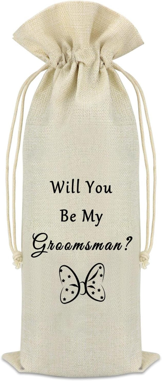 Groomsmen Proposal Gift Wine Bags Best Man Gifts Wedding Bachelor Party Gift for Groomsmen Best Man Friends from Groom Burlap Reusable Wine Gift Bags with Drawstrings Wine Bottle Bag