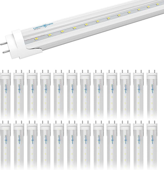 T8 LED Tube Light Bulbs 4 Foot 20W 40W Equivalent 6000K Cool White 2000LM, T8 T10 T12 Fluorescent Replacement, Dual-end Powered Ballast Bypass, Clear Cover ETL Listed for Garage 25-Pack