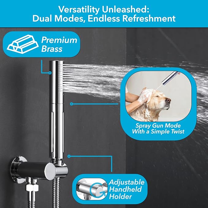 VANFOXLE Shower Faucet Set Chrome Shower System,Push Button Diverter Shower Faucet with 2 in 1 Handheld,Ceiling Mount 10 Inch Shower Head with 4 PCS Dual Modes Body Jets(2 Inch)