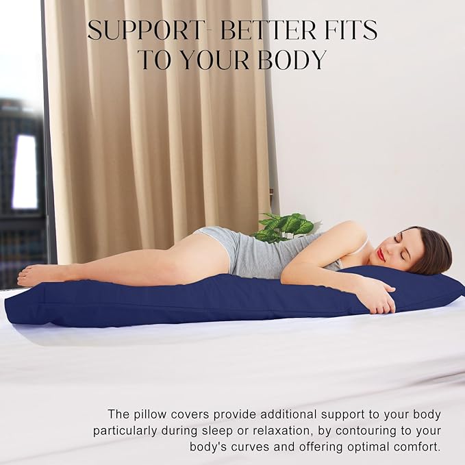 Soft Body Pillow Covers Pillowcases 60 x 21 Inch, WINKAURA Extra Large Pillow Cover for Bed Fits 54x20 Pillow, Envelope Closure, Stylish Wrinkle and Stain Resistant,Navy