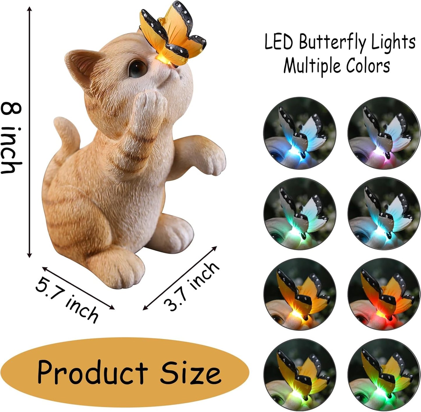 Garden Decor Solar Cat Figurines Cat Lover Gifts with LED Butterfly Lights for Indoor Outdoor Decor for Yard Garden Patio Decor Gifts for Women Grandma Mother's Day Birthday