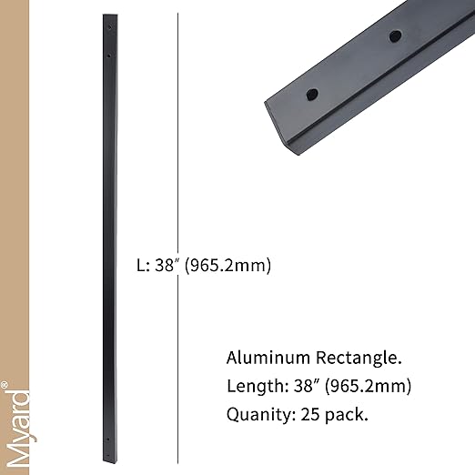 Myard 38 Inches Traditional Rectangle Aluminum Deck Balusters Furniture with Screws for Wood Composite Facemount Railing, Classic Geometric Style (25-Pack, Matte Black)