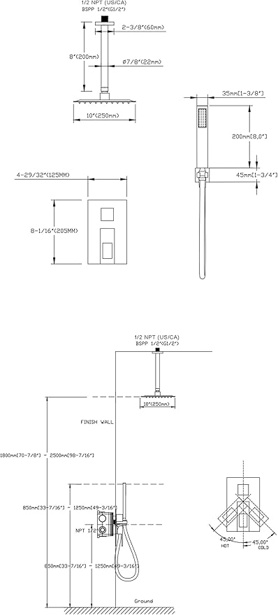 sumerain Shower System Brushed Nickel, Ceiling Mount Shower Faucet with Rough-in Valve, 8 Inches High Pressure Rain Shower Head