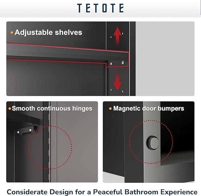TETOTE Medicine Cabinet with Mirror 17 x 25 Inch Brushed Silver for Bathroom Aluminum Framed Surface or Recessed Wall-Mounted Medicine Cabinets Beveled Mirror with Storage 1 Door Modern Farmhouse