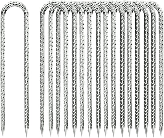 Rebar-Stakes-12-Inch, Ground Stakes Heavy Duty U-Hook Galvanized Anti-Rust Tent Stakes Heavy Duty Ground Anchors for Garden Dog Fence Chicken Coop Christmas Decorations Deer Fence 16pcs