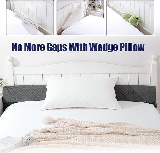 HOMBYS Wedge Pillow Headboard for Bed Gap,Foldable Bed Wedge Gap Filler Full Size,Matterss Gap Filler,Multi Functional Bed Crack Pillow, Fill The Gap (0-7") Between Your Headboard and Mattress,Grey