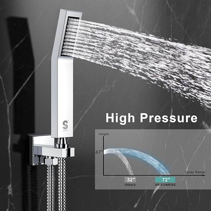 SR SUN RISE 12 Inches All Metal Bathtub Faucet Set Shower System with Tub Spout Rainfall Shower Head and Handheld Combo Modern Shower Fixtures Include Valve and Trim Kit, Polished Chrome