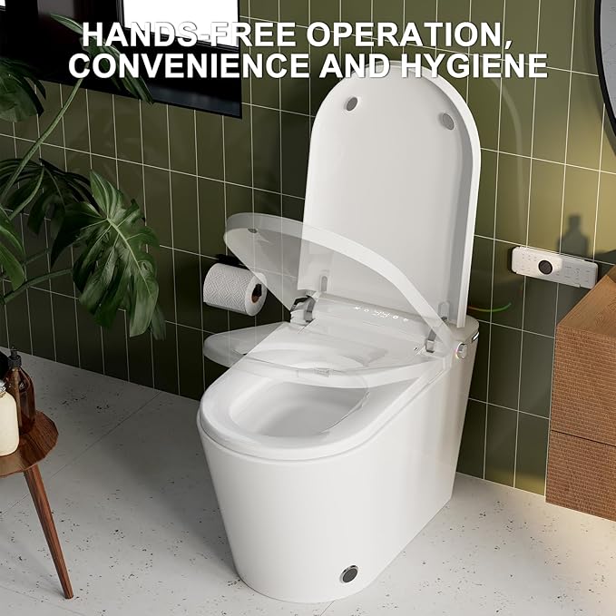 Smart Toilet with Built-in Tank and Air Boost Pump, Powerful Flush, Auto Open/Close Lid, ADA Height Heat Seat, Smart Bidet Toilet with Instant Warm Water Cleaning Foam Dispenser (White)
