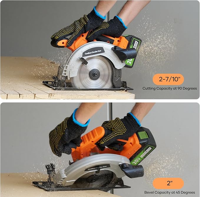 20V 7-1/4-inch Cordless Circular Saw, 4.0Ah Battery Powered Brushless Motor, 45° Bevel Capacity, Max Cutting Depth 2-7/10-inch (90°), 2-inch (45°), Electric Circular Saw for Wood, Plastic Cutting
