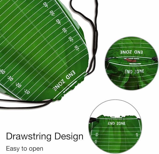 Football Field Drawstring Backpack Adjustable Shoulder Strap Green Grass with White Lines Graduated Line End Zone Drawstring Bag Sutiable for Sports Beach Short Travel Stroage 14x16.9 Inch