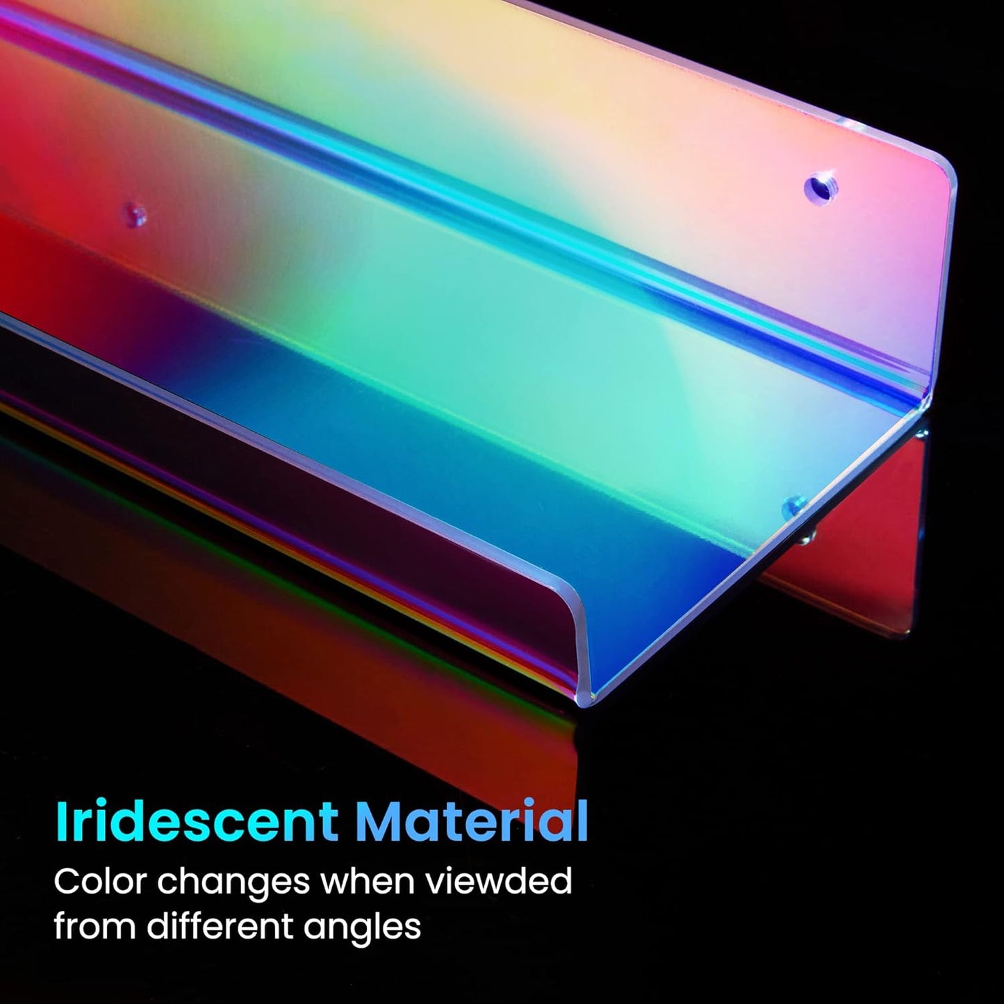 upsimples Acrylic Shelves for Wall Decor, 15" Display Shelf for Perfume, Skincare, Nail Polish, Wall Organizer for Bathroom, Bedroom, Living Room, Playroom, Kids Bookshelf, Iridescent, 4 Pack