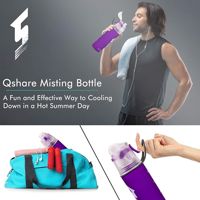 Misting Water Bottle, Spray Mist Sports Bottle for Outdoor Sport Hydration and Cooling Down, BPA-Free Misting Water Bottle with Unique Mist Lock Design (Purple-18oz)