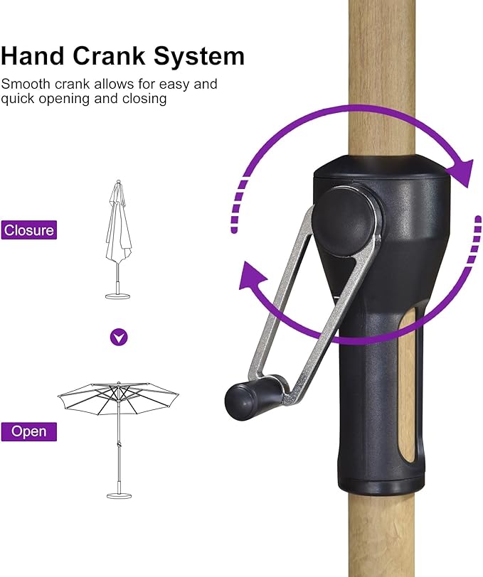 PURPLE LEAF 9 Feet Patio Umbrella Outdoor Table Umbrella Aluminum Round Market Umbrella with Push Button Tilt & 8 Sturdy Ribs and Crank Commercial Sun Umbrella for Garden Patio Balcony, Cream