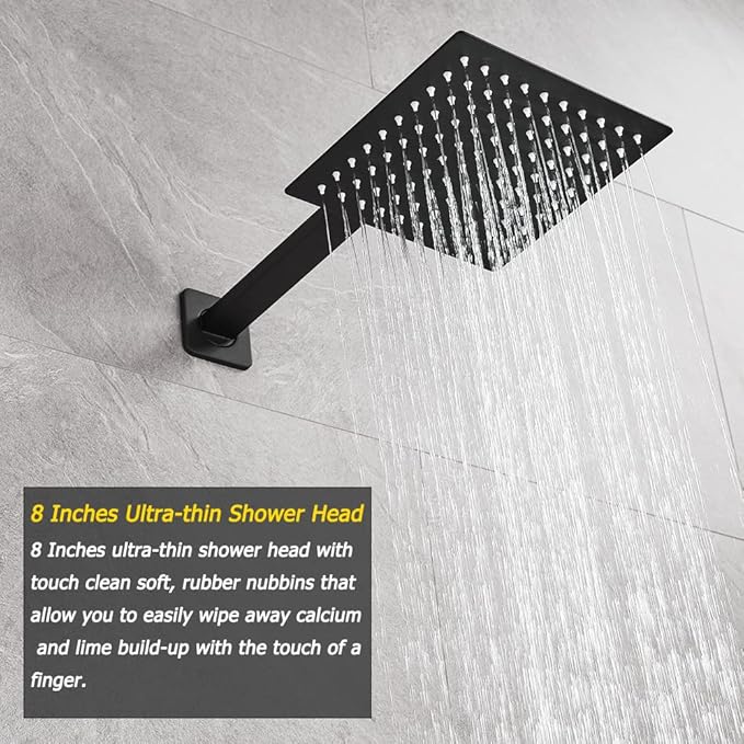 Matte Black Shower System Brass Bathroom Luxury Rain Mixer Shower Combo Set Wall Mounted Rainfall Shower Head System Shower Faucet Rough-in Valve Body and Trim Included