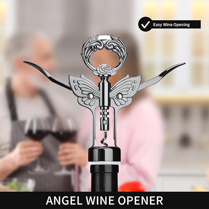 Wine Opener, 3 in 1 Zinc Alloy Premium Wing Corkscrew Wine Bottle Opener with Multifunctional Bottles Opener and Serrated Foil Cutter for Wine and Beer (Black)