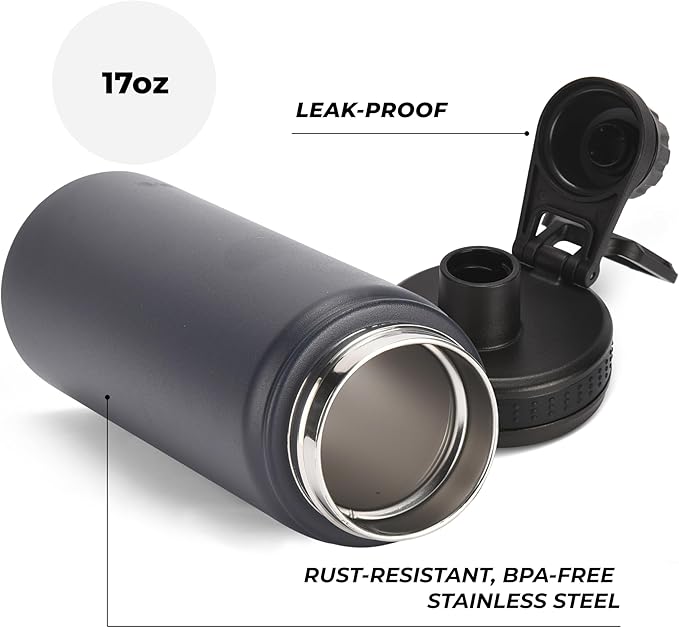 HYDRATE Insulated Stainless Steel Water Bottle - Large Reusable Flask with Leak-Proof Design and Convenient Handle - Double Vacuum Insulation for School, Work, or Adventure