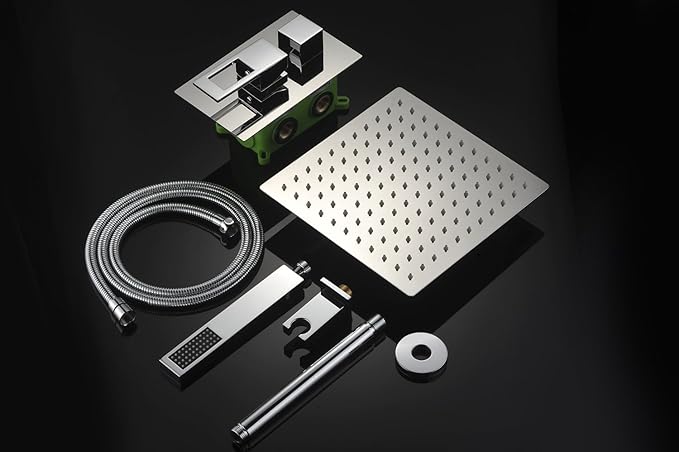 sumerain Shower System Ceiling Mount with Rough-in Valve, Rain Showerhead and Hand Shower, Chrome Finish