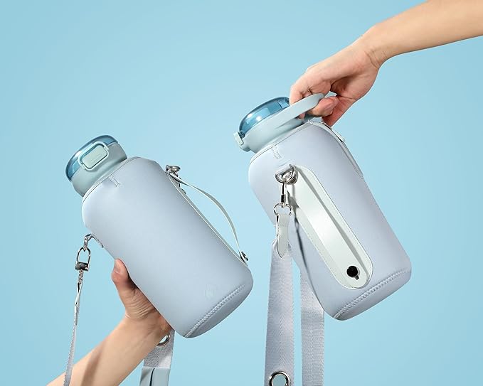 H2O Capsule Half Gallon Insulated Water Bottle With Straw - Stainless Steel Thermos Water Bottle With Sipping/Chugging Lid & Shoulder Strap For Storage - 64 oz Vacuum Flask, Keeps Hot Cold (Ice blue)
