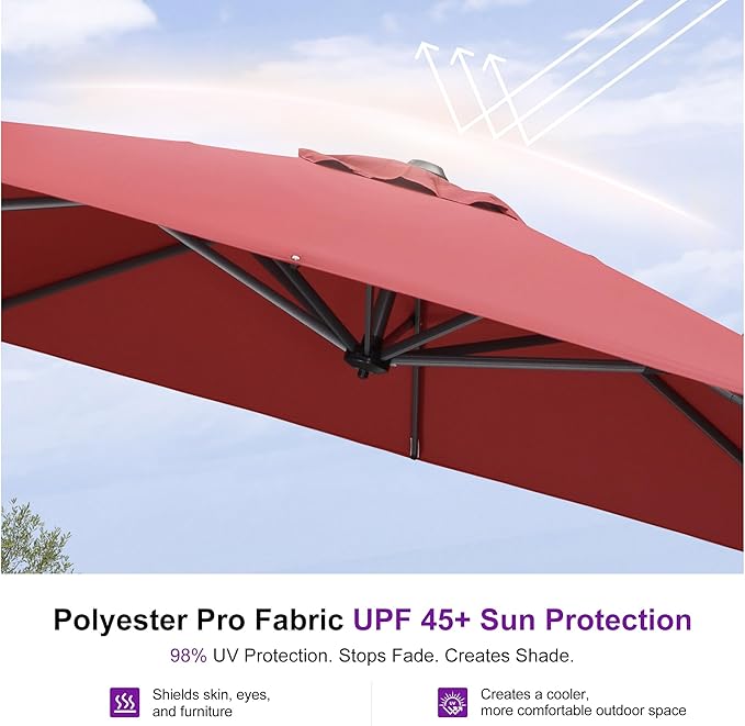 PURPLE LEAF 9 Feet Patio Umbrella Outdoor Cantilever Square Umbrella Aluminum Offset Umbrella with 360-degree Rotation for Garden Deck Pool Patio Terra