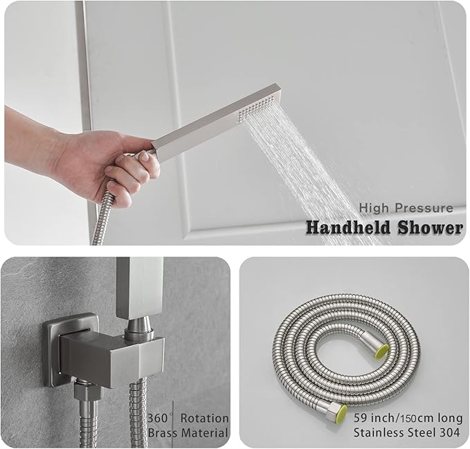 Full Body Shower System Concealed Shower Faucet Set with Body Massage Jets 10 Inch Shower Head Trim Kit 3 Function Wall Mount High Pressure for Bathroom