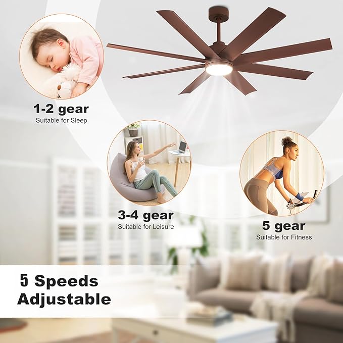 Depuley 60" Reversible Modern LED Ceiling Fan, 3 CCT Dimmable Ceiling Fans with Lights, Ceiling Fan with Remote and APP Control for Bedroom Living Room Dining Room Indoor or Outdoor Patio Brown