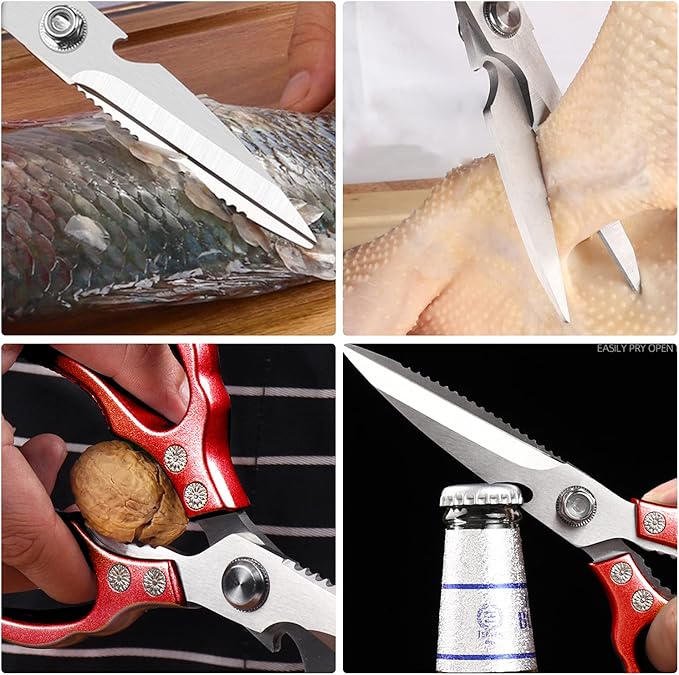 Kitchen Scissors, Heavy Duty Sharp Kitchen Shears Dishwasher Safe, Kitchen Accessories Cooking Shears for Kitchen Meat Chicken Fish Poultry Herb Bread (red)