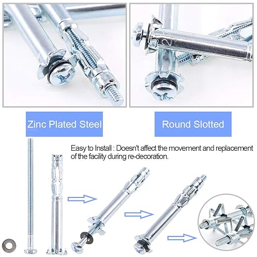 Glarks 30Pcs 4x60MM Heavy Duty Zinc Plated Steel Molly Bolt Hollow Drive Wall Anchor Screws Set for Drywall, Plaster and Tile (M4x60)