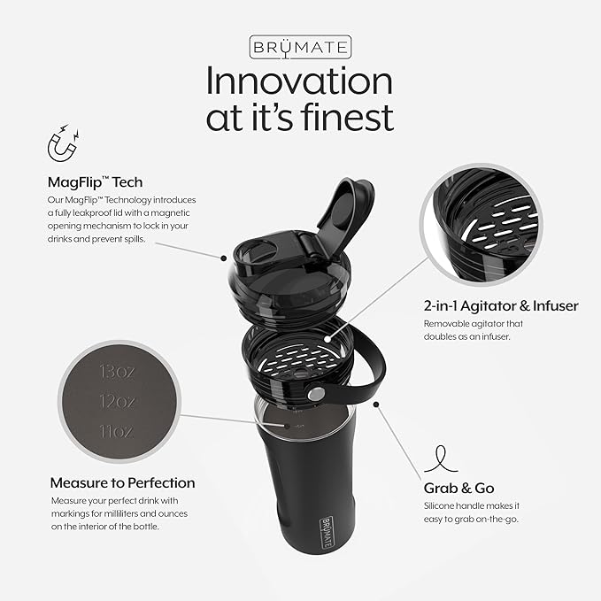 BrüMate MultiShaker Blender Shaker Bottle | 100% Leakproof Insulated Stainless Steel Shaker Bottle | Protein Shaker Bottle, and Pre Workout Bottle for the Gym | 26oz (Acai)