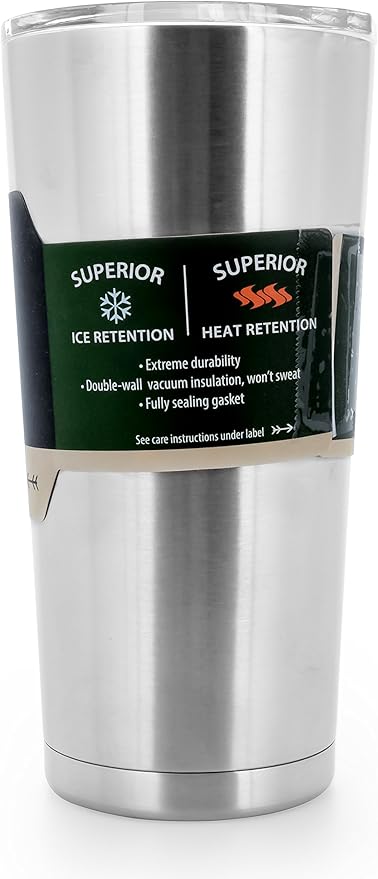 Camco Currituck Heavy Duty Stainless Steel Tumbler Cup with Lid by Camco- Perfect for Travel, Camping, Hiking, The Beach and Sports, Won't Condensate- 20 oz (51861)