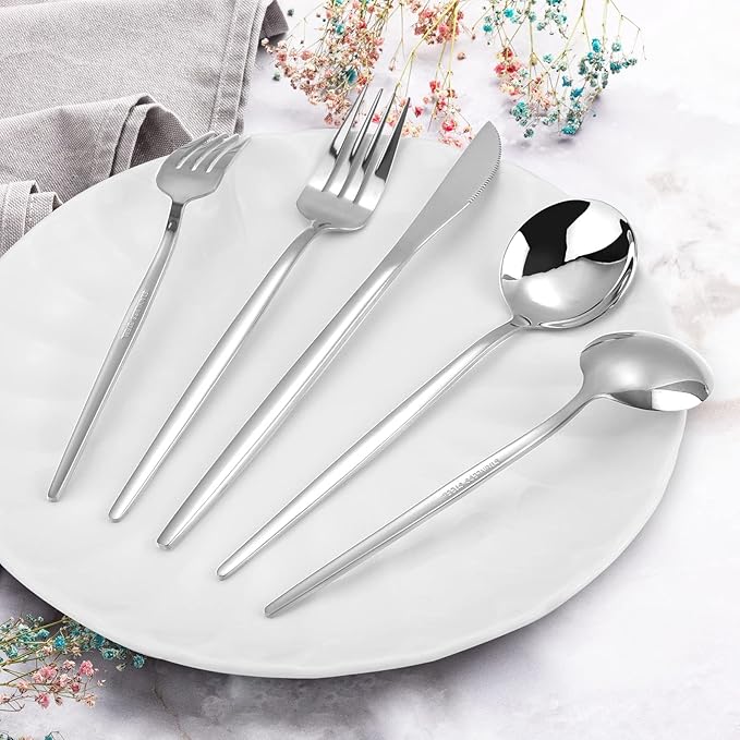 Silverware Set, KassKa 20 Pieces Flatware Cutlery Set, Stainless Steel Utensils Set Spoon Fork Knives Set for Home Restaurant and Kitchen, Mirror Polished Finished, Service for 4