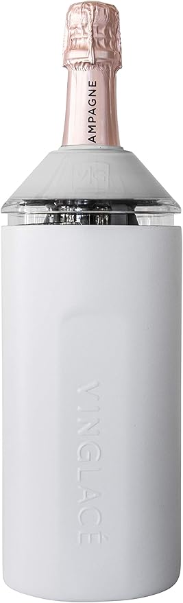 Vinglacé Wine Bottle Chiller- Portable Champagne Insulator- Stainless Steel Wine Cooler Sleeve, White