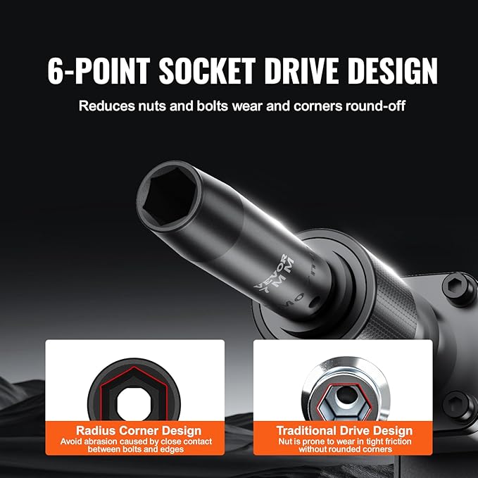 VEVOR Impact Socket Set 1/2" Drive, 33-Piece SAE (3/8 to 1 inch) & Metric (10 to 24 mm) Size, CR-V, 6 Point Standard Deep Socket Set with Extension Bar, Universal Joint, Adapter, Reducer
