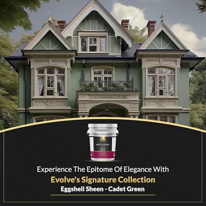 EVOLVE Signature Paint & Primer: Luxury Paint & Primer for Indoor & Outdoor Surfaces, Minimal Odor, Eggshell Sheen (Cadet Green, 5 Gallon)
