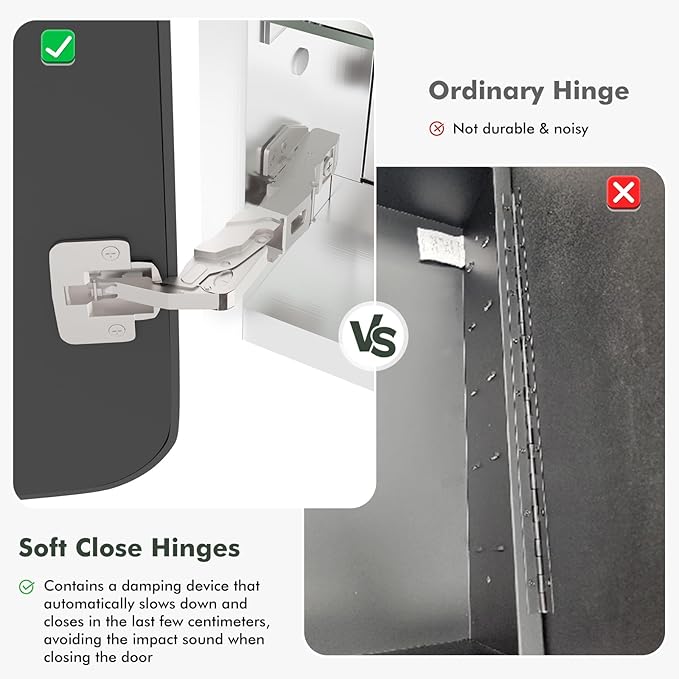 WallBeyond Bathroom 22x28 Inch Black Recessed Medicine Cabinet with Round Corner Aluminum Alloy Metal Framed, Single Door Modern Medicine Cabinet with Storage