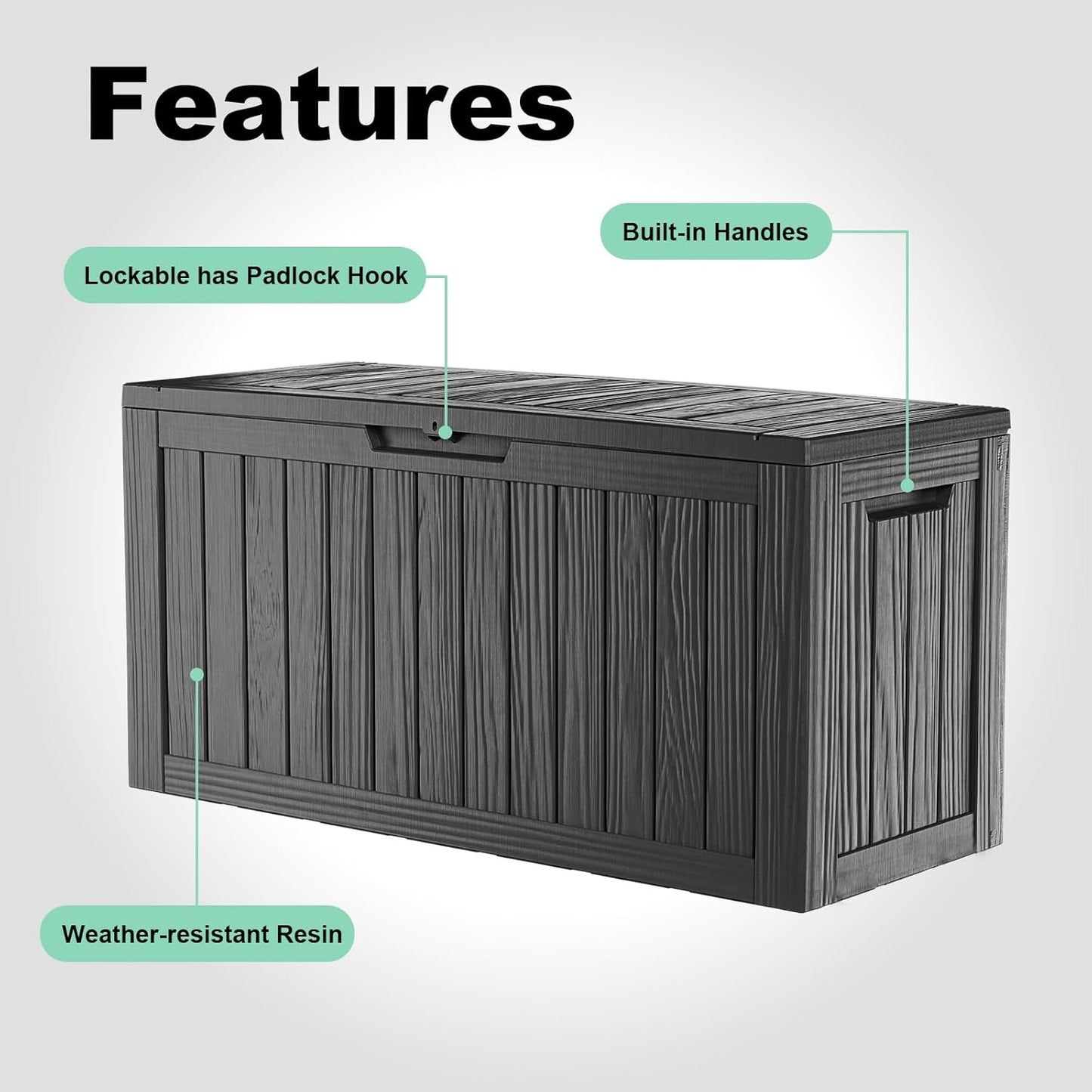 Vixzen 80 Gallon Resin Deck Box, Lockable Outdoor Storage Box for Patio Cushions Storage Furniture,Garden Tools, Pool Supplies, Weatherproof and UV Resistant,Black