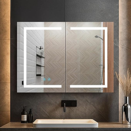 Blossom 40x26 LED Lighted Bathroom Medicine Mirror Cabinet - Recessed/Surface Mount with Anti-Fog, Dimmable, 3 Color Light - Lighted Medicine Cabinet Mirror for Storage & Makeup - Wall Mounted