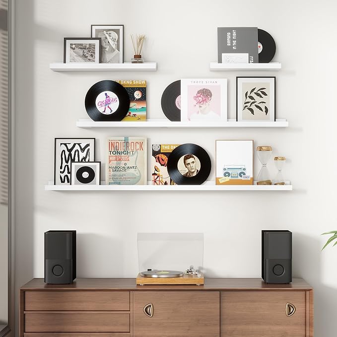 Picture Ledge Shelf for Wall, 36 inches Solid Pine Wood Nursery Book Shelves 3 Packs, Floating Ledge Shelves for Kids' Room Bedroom Bathroom Living Room Photo Frames Office Nursey Wall Decor, White