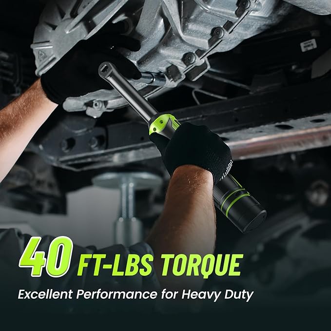 3/8" Cordless Ratchet Wrench, 6-inch Extended Ratchet Wrench, 40Ft-lbs 400RPM Cordless Ratchet, 2 Batteries Power Electric Ratchet Driver with Variable Speed, 7 Sockets, LED Light