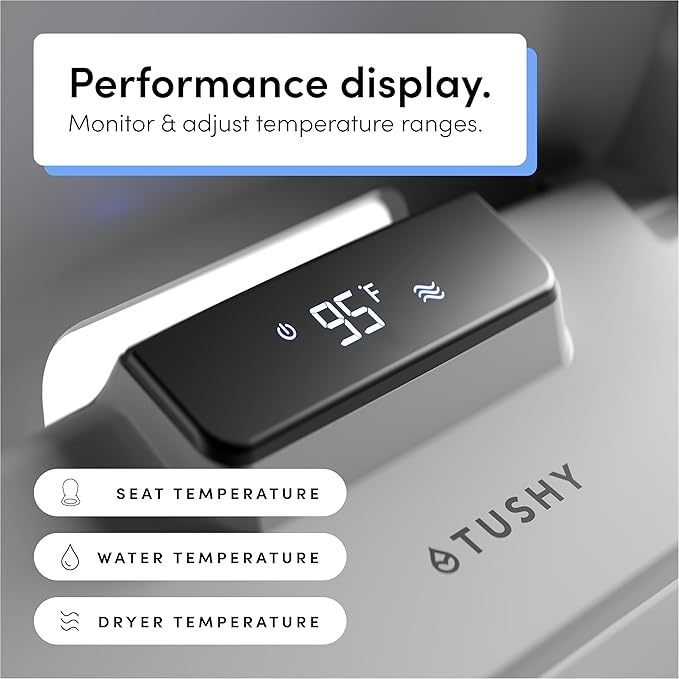 TUSHY Aura Luxury Bidet Seat | Heated Toilet Seat with Temperature Control, Water & Dryer. Instant Warm Water for a Comfortable Clean (Remote Control & Auto Open w/Soft Close Lid), Elongated