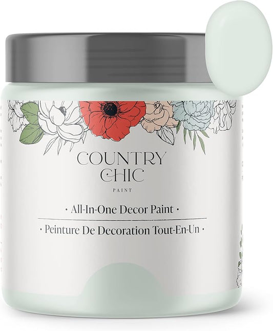 Country Chic All-in-One Chalk Paint for Furniture, Cabinets, Home Decor, Eco-Friendly, Matte Finish, Built-In Primer & Top Coat for Wood, Metal - String of Pearls (Light Green) - 4 oz (118 ml)