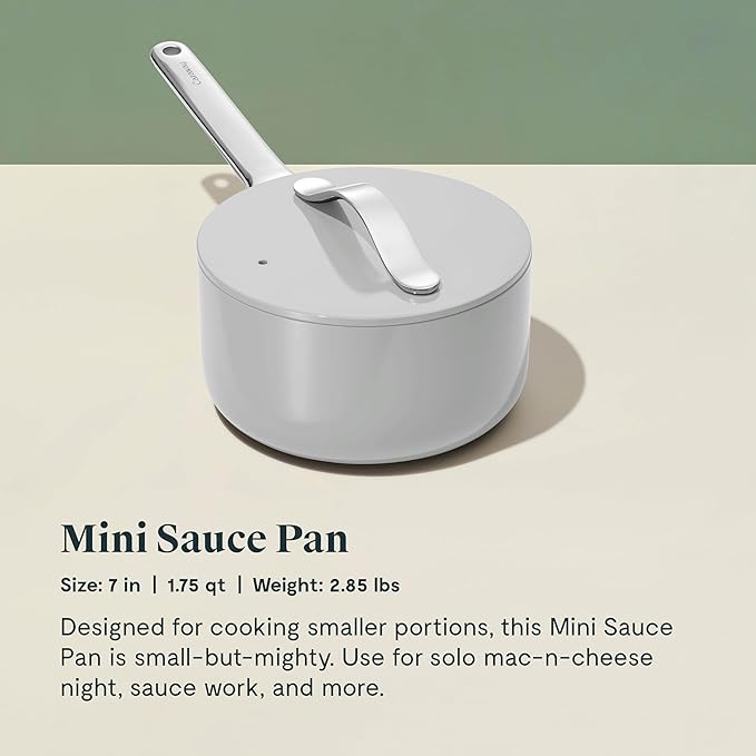 Caraway Mini Cookware Set - Non-Stick Ceramic Fry Pan (1.05 qt, 8") & Sauce Pan (1.75 qt) - Non Toxic, PTFE & PFOA Free - Oven Safe & Stovetop Agnostic (Gas, Electric & Induction) - Gray