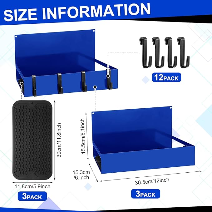 3 Pack Magnet Garage Organizer Magnetic Spice Rack for Refrigerator 20 lb Capacity Shelf Hanging Heavy Duty Magnetic Fridge Side for Organize Garage Tools(Blue)