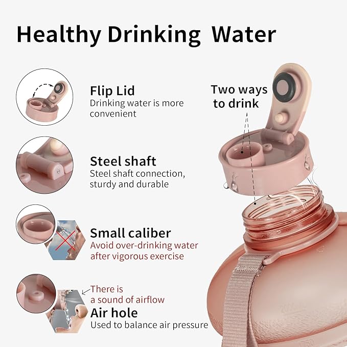 TOOFEEL 2.2 Liter 74 oz Reusable Clear Water Bottles - Leak Proof BPA Free Water Bottle that Tracks Water Intake with Visible Volume Water Jugs for Sports Bottle (Clear Matte Pink Water Bottle)