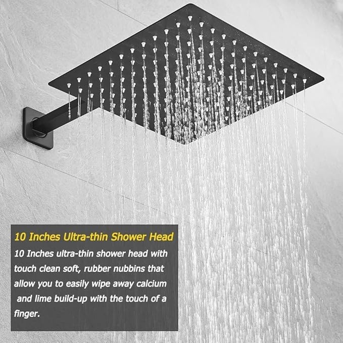 Matte Black Shower Faucet Set with Tub Spout Bathroom Rainfall 10 Inch Shower Head System with Handheld Single Handle Shower Trim Kit with Rough-in Valve