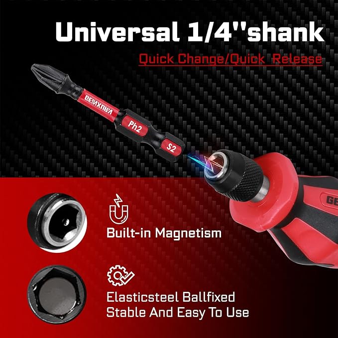 Changeable Head Manual Screwdriver Set Include 2Pcs Quick Change Screwdriver and 30Pcs Impact S2 Screwdriver Bits, Bit Extension Holder, Nut driver, Socket Adapter