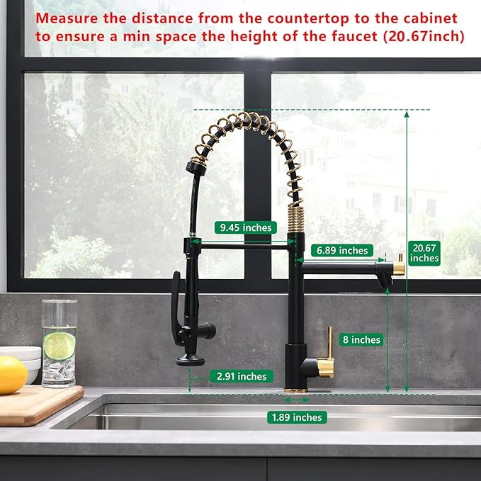 Fapully Black&Gold Kitchen Faucet with Sprayer,Commercial Pull Down Kitchen Faucet for Kitchen Sink