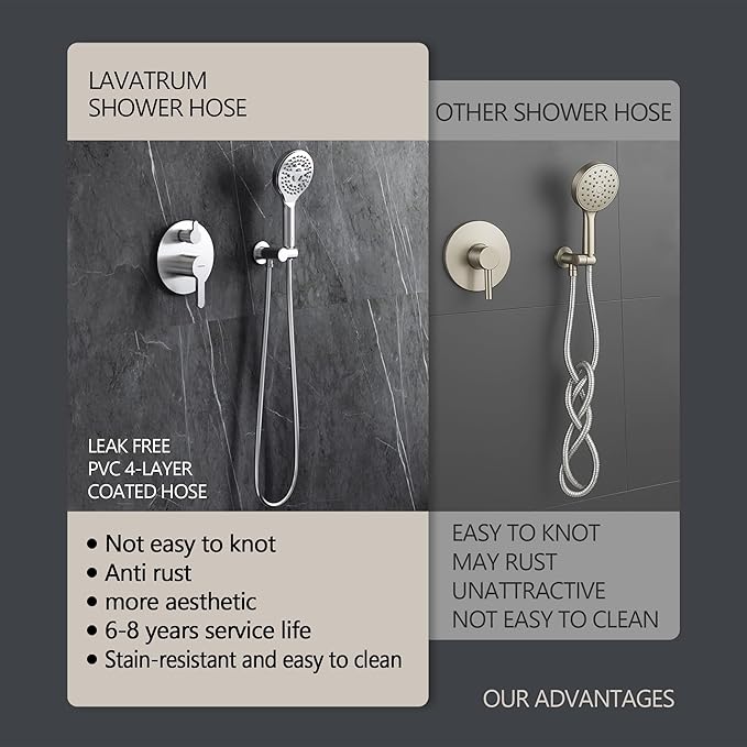 Brushed Nickel Shower Faucet Set, Wall Mount Rain Shower System 10 Inches Shower Head and Shower Handheld, Included Rough-in Valve and Trim Kit