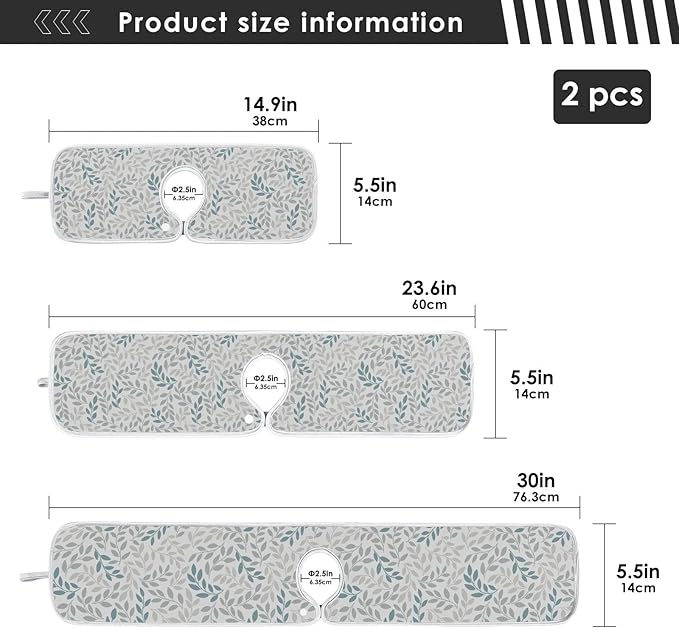 Kitchen Faucet Absorbent Mat,Green Gray Leaf Water Splash Guard for Sink, Faucet Drip Catcher Thicken Sponge Microfiber Faucet Water Catcher Mat Sink Absorbent Mat for Kitchen 23x5in 2 Pack