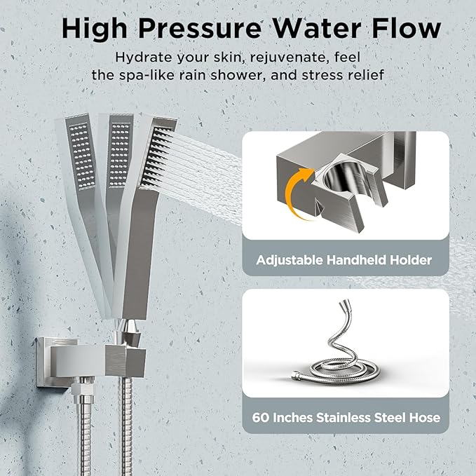 Shower Systems with 4 Body Spray Jets, STARBATH 4 Way 12+6" Rainfall Shower Head with Handheld Combo, Ceiling Mounted Shower Jets System in Wall Shower Faucet Sets Complete, Brushed Nickel