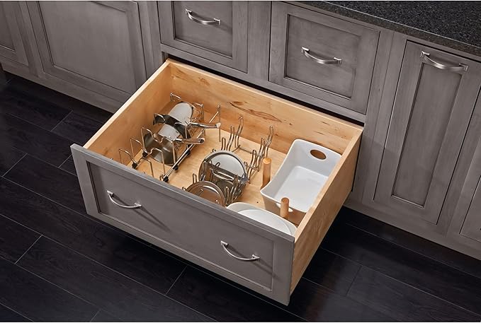 Rev-A-Shelf Pegboard Drawer Divider Organizer, Trim to Fit Wooden Kitchen Cabinet Storage Utensil, Pots & Dish Rack, 39" x 21", 4DPS-3921